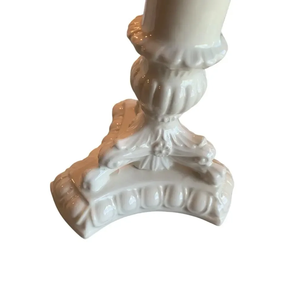 Bloomingdale’s Made In Italy White Porcelain Candle Stick Holder 11.5 “ Tall‎